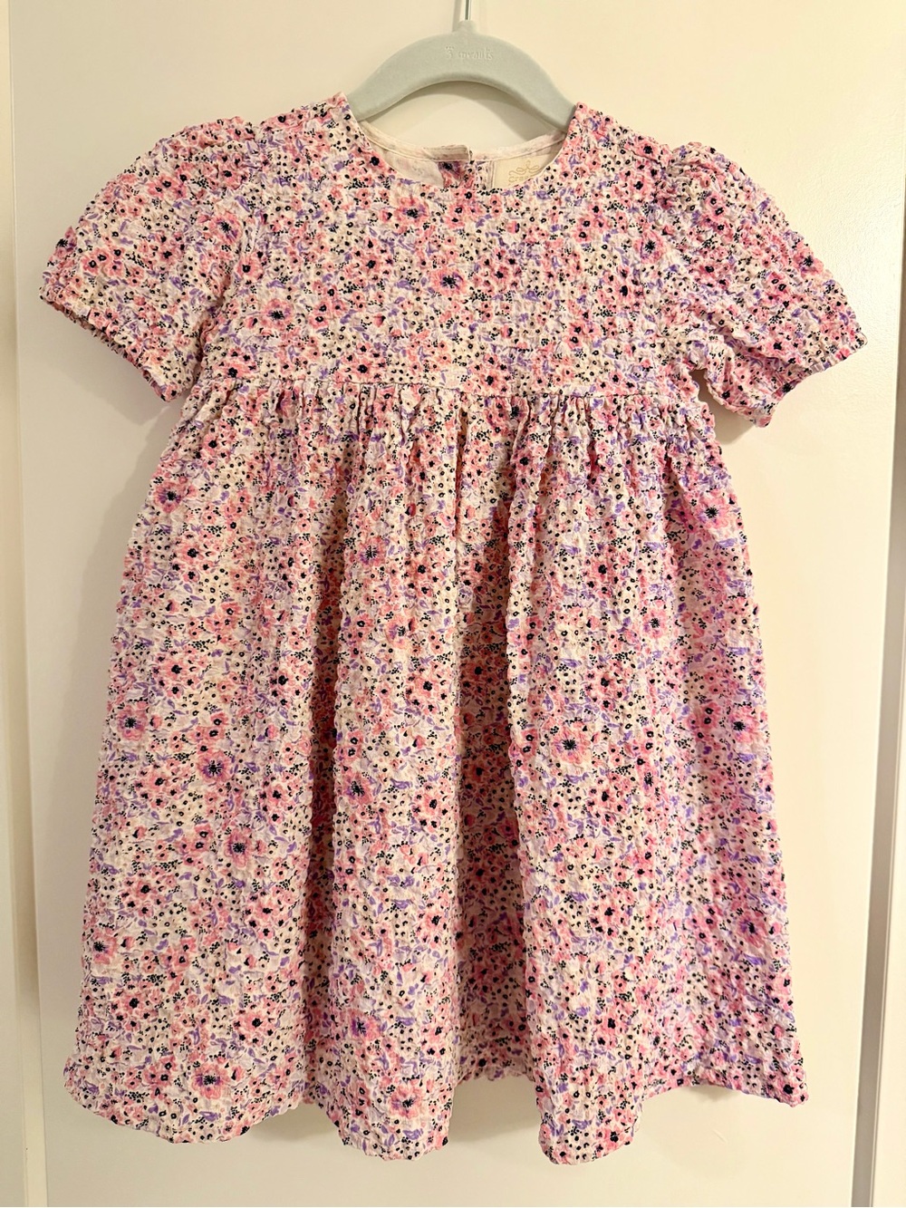 Girls Pink Floral Short-Sleeve Dress